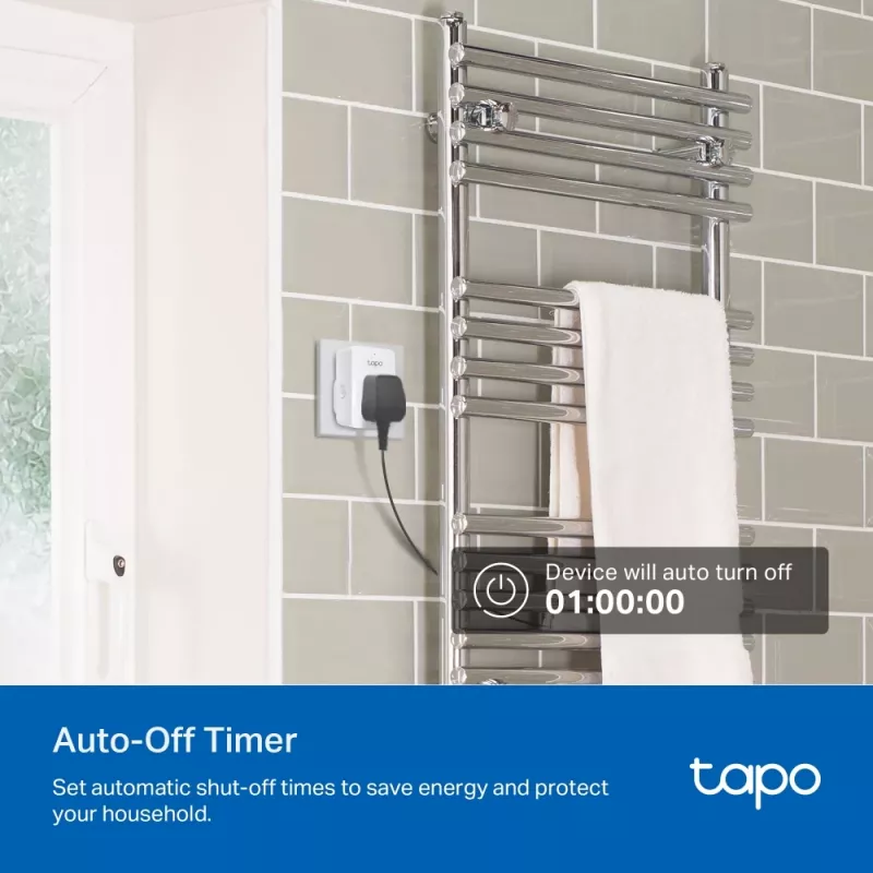 Smart plug TP‑Link Tapo Mini P110M — Wi‑Fi/Bluetooth wewnętrzne gniazdko inteligentne, 16 A, 100–240 V, 3680 W, biały