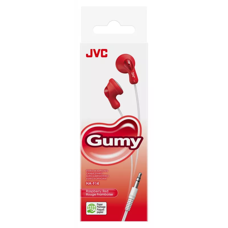 JVC F14 Gumy Słuchawki douszne przewodowe czerwone, Przewodowe, 16 - 20000 Hz, Muzyka, 17.1 g, Słuchawki, Czerwony