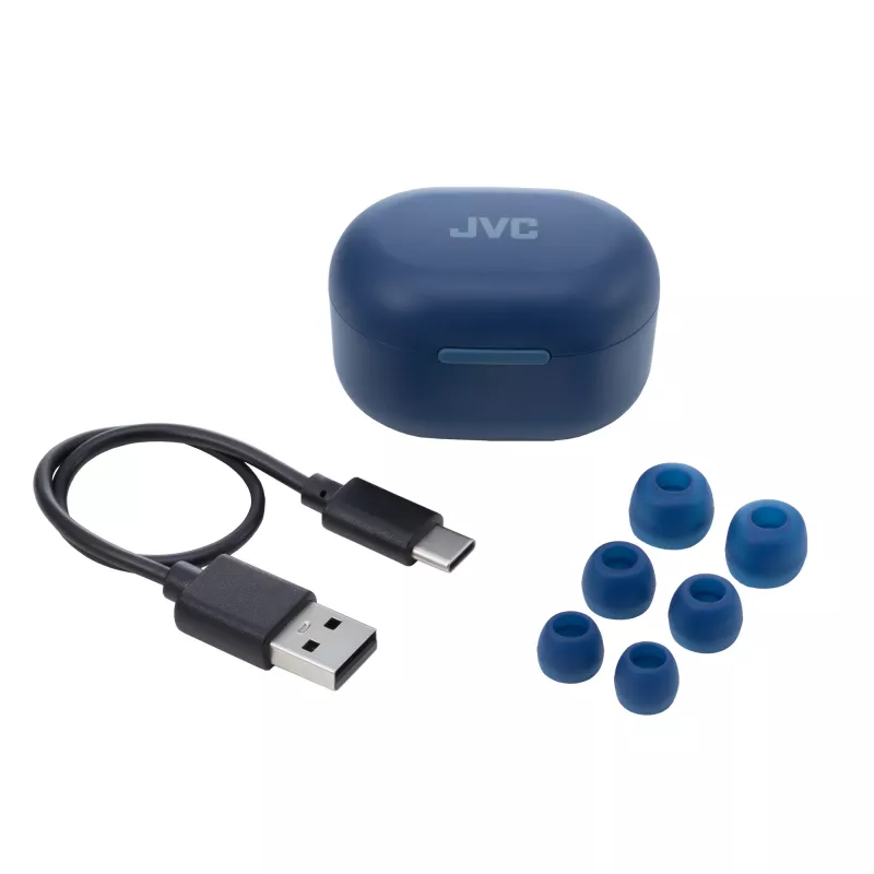 Słuchawki douszne JVC z aktywną redukcją szumów, niebieskie, True Wireless Stereo (TWS), 20–20000 Hz, połączenia/muzyka, 8,4 g, zestaw słuchawkowy, niebieski