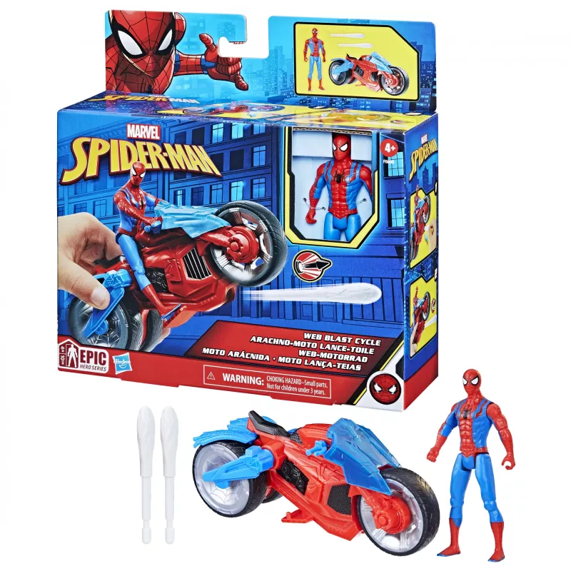 Marvel Spider-Man Zestaw dla dzieci Motocykl Web Blast Cycle z ruchomą figurką Spider-Mana
