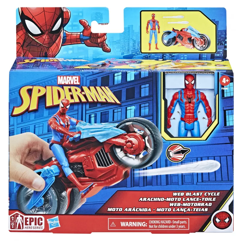 Marvel Spider-Man Zestaw dla dzieci Motocykl Web Blast Cycle z ruchomą figurką Spider-Mana