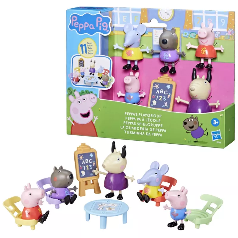 Hasbro Peppa Pig Zestaw Przedszkole z 5 Figurkami i 6 Akcesoriami, Zabawki Przedszkolne dla 3-letnich Dziewczynek i Chłopców i Starszych