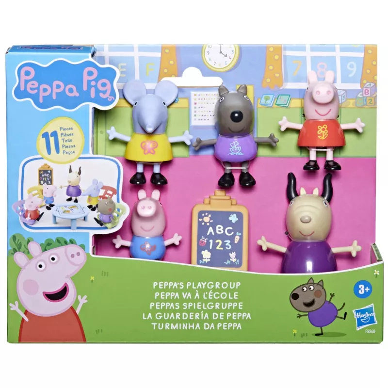 Hasbro Peppa Pig Zestaw Przedszkole z 5 Figurkami i 6 Akcesoriami, Zabawki Przedszkolne dla 3-letnich Dziewczynek i Chłopców i Starszych