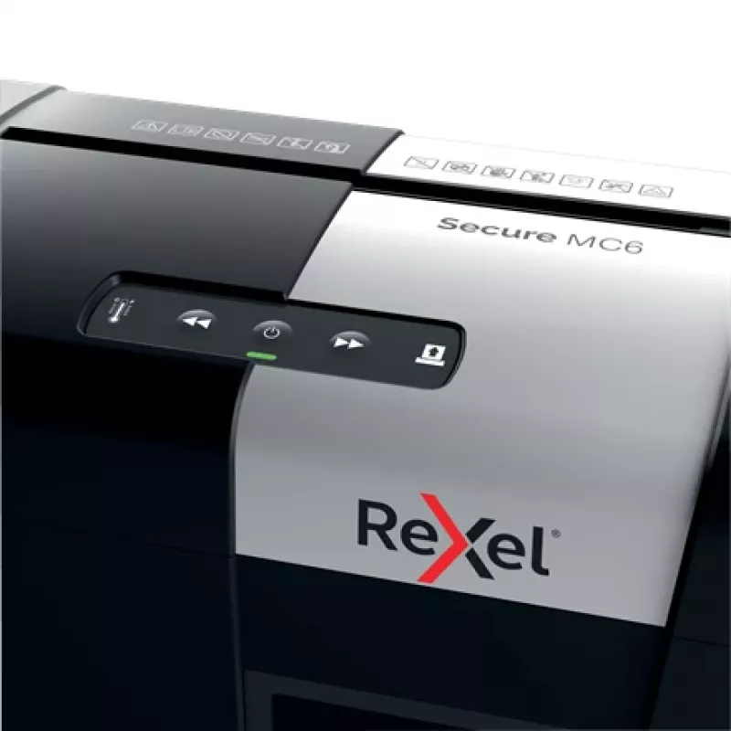 Rexel Secure MC6 Whisper-Shred Niszczarka Mikrocięta P5, Mikrocięcie, 2 x 15 mm, 18 L, 175 arkuszy, 55 dB, Przyciski