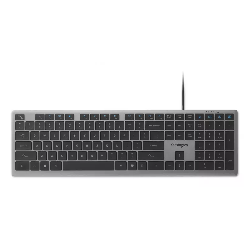 Kensington KB515 EQ USB-C/USB-A Klawiatura przewodowa, pełnowymiarowa (100%), przewodowa, USB, przełącznik nożycowy, QWERTY, szary