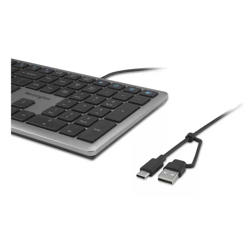 Kensington KB515 EQ USB-C/USB-A Klawiatura przewodowa, pełnowymiarowa (100%), przewodowa, USB, przełącznik nożycowy, QWERTY, szary