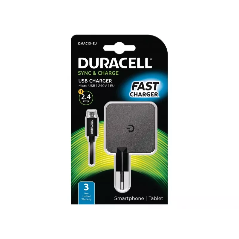 Ładowarka sieciowa Duracell 2.4A do telefonu/tabletu, wewnętrzna, AC, 5 V, 2,4 A, czarna