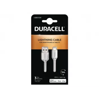 Kabel Duracell Sync/Charge 1 metr biały, 1 m, USB A, Lightning, 2.0, biały