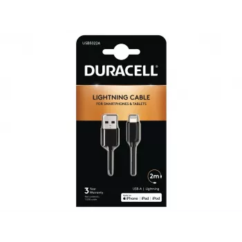 Duracell Sync/Charge kabel 2 Metre Czarny, 2 m, USB A, Lightning, 2.0, Czarny