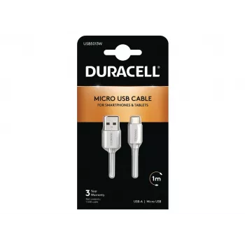 Kabel Duracell Sync/Charge 1 metr biały, 1 m, USB A, Micro-USB A, 2.0, biały