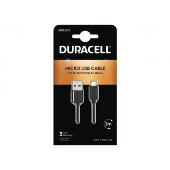 Duracell Sync/Charge kabel 2 Metre Czarny, 2 m, USB A, Micro-USB A, 2.0, Czarny