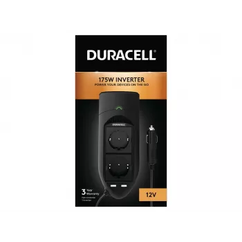 Duracell 175W Twin EU Socket Inverter, Universal, Indoor, 12 V, 175 W, 12 V, DC1-to-DC2