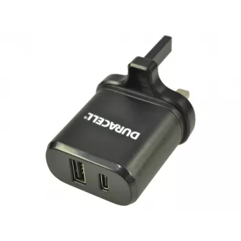 Ładowarka sieciowa Duracell Type-C i Type-A, wewnętrzna, AC, czarna