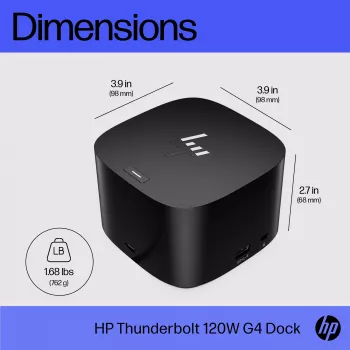 HP Thunderbolt Dock 120W G4, przewodowy, Thunderbolt 4, czarny, Kensington, Chiny, Tajlandia, Tajwan, biznesowy