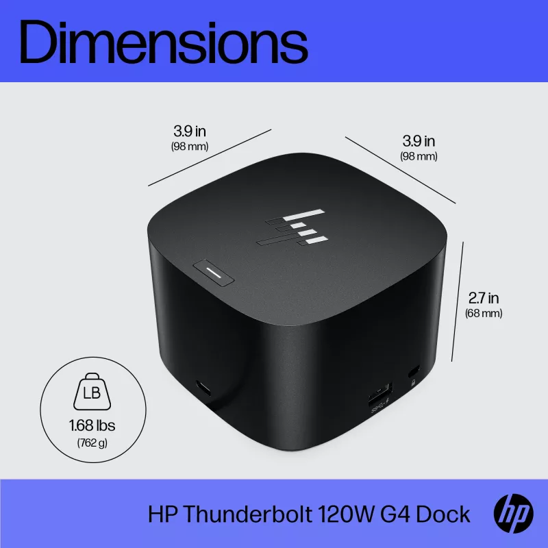 HP Thunderbolt Dock 120W G4, przewodowy, Thunderbolt 4, czarny, Kensington, Chiny, Tajlandia, Tajwan, biznesowy