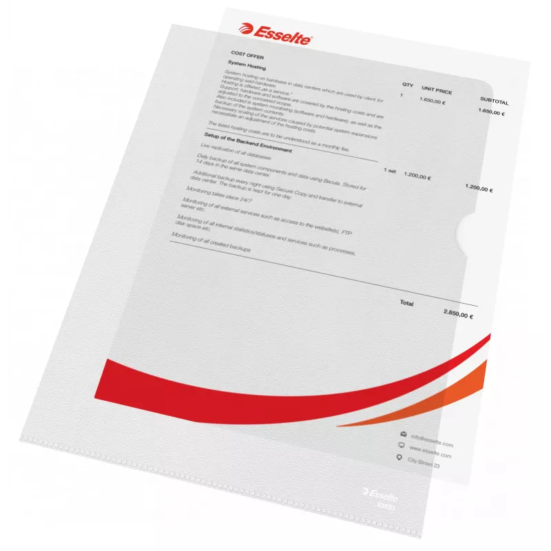 Esselte Folder 120my A4, A4, Polichlorek winylu (PVC), Przezroczysty, 220 mm, 307 mm, 1 mm