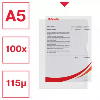 Esselte Premium A5 Folder, Projekt folder, A5, Polipropylen (PP), Transparentny, Pionowa, 40 arkuszy