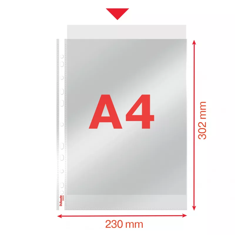 Esselte Pocket Heavy Duty 105my A4, 210 x 297 mm (A4), przezroczysta, Polipropylen (PP), od góry, 0,105 mm, 230 mm
