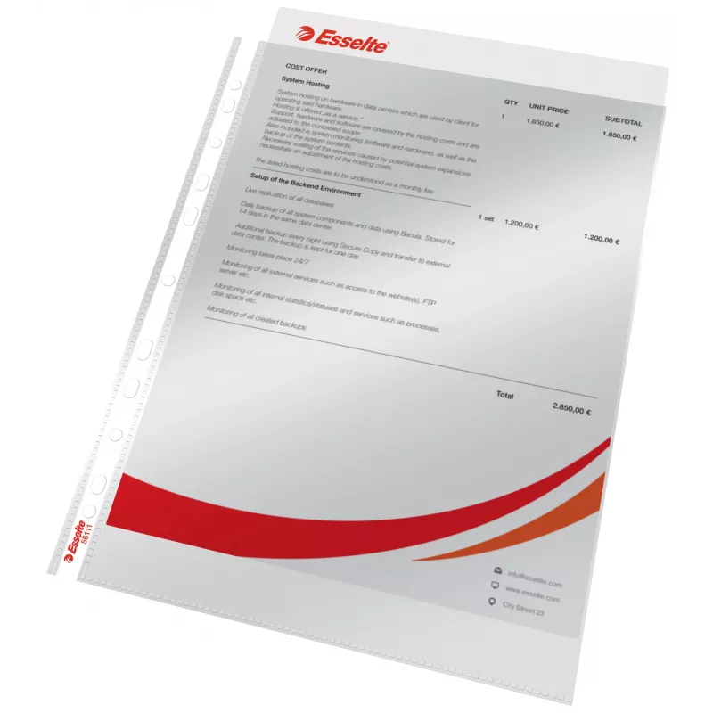 Esselte Pocket 75my A4, 210 x 297 mm (A4), Transparent, Polipropylen (PP), Pionowo, Góra, 0,075 mm