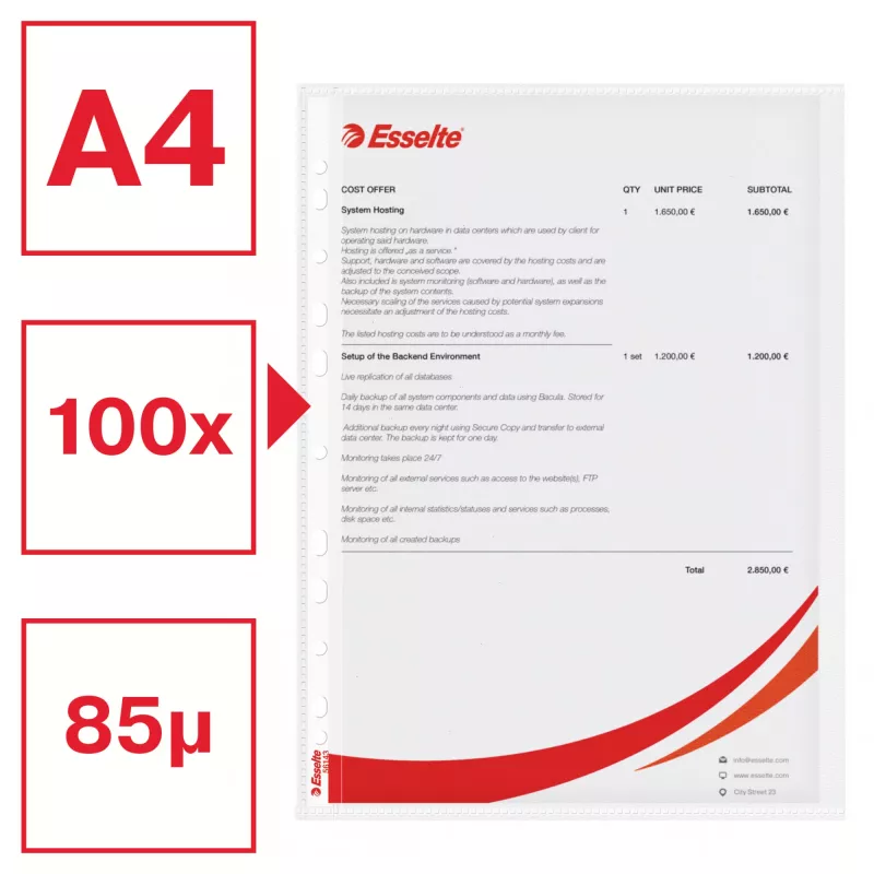Esselte Quality Pocket A4 otwierana z lewej strony, 30% poużytkowego plastiku z recyklingu