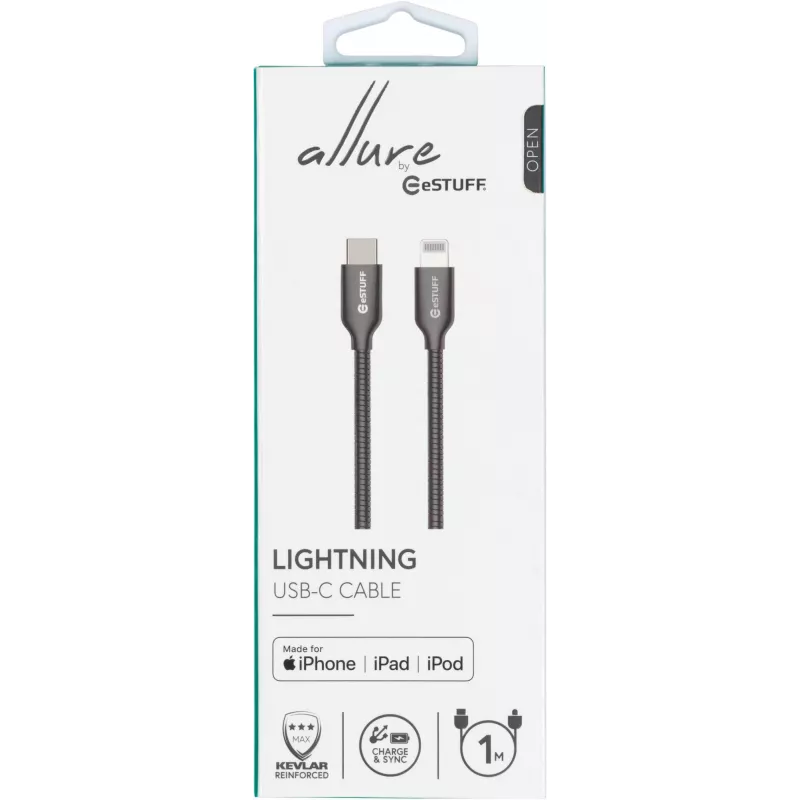 eSTUFF ES602160 kabel Lightning 1 m stal nierdzewna