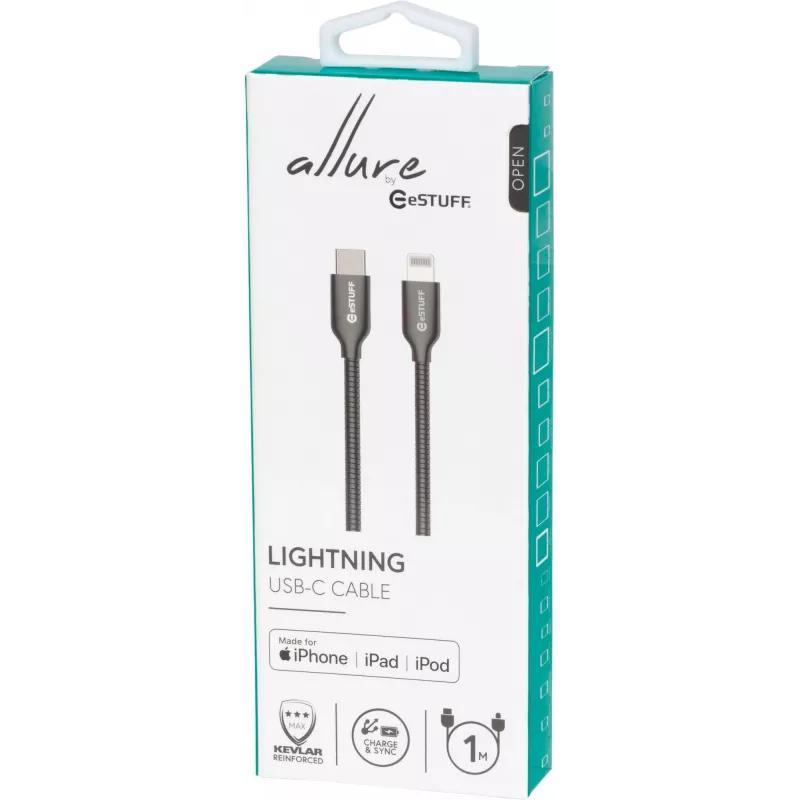 eSTUFF ES602160 kabel Lightning 1 m stal nierdzewna
