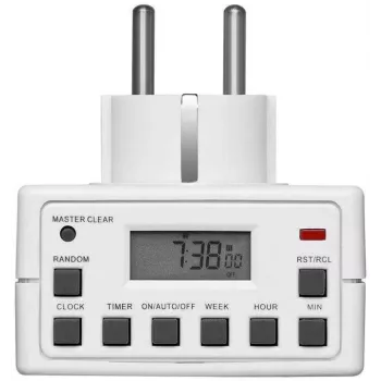 Inteligentne gniazdo MicroConnect GRUTIMER3 — wewnętrzne gniazdo czasowe z LCD, 110×81×78 mm, biały