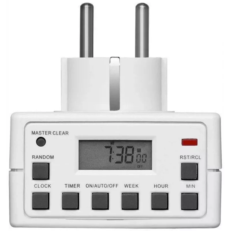 Inteligentne gniazdo MicroConnect GRUTIMER3 — wewnętrzne gniazdo czasowe z LCD, 110×81×78 mm, biały