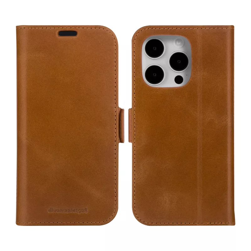 Etui folio dbramante1928 Copenhagen do iPhone 15 Pro — brązowe, 3 kieszenie na karty, monochromatyczny brąz