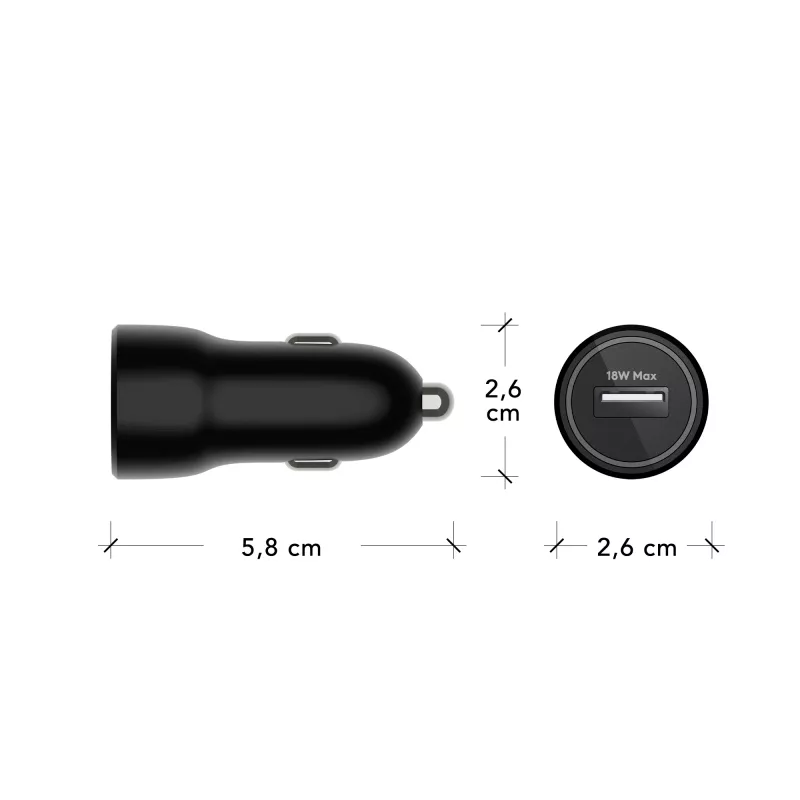 Ładowarka samochodowa d bramante re-charge USB-A 18W — 12–24V, 1× USB-A, czarna