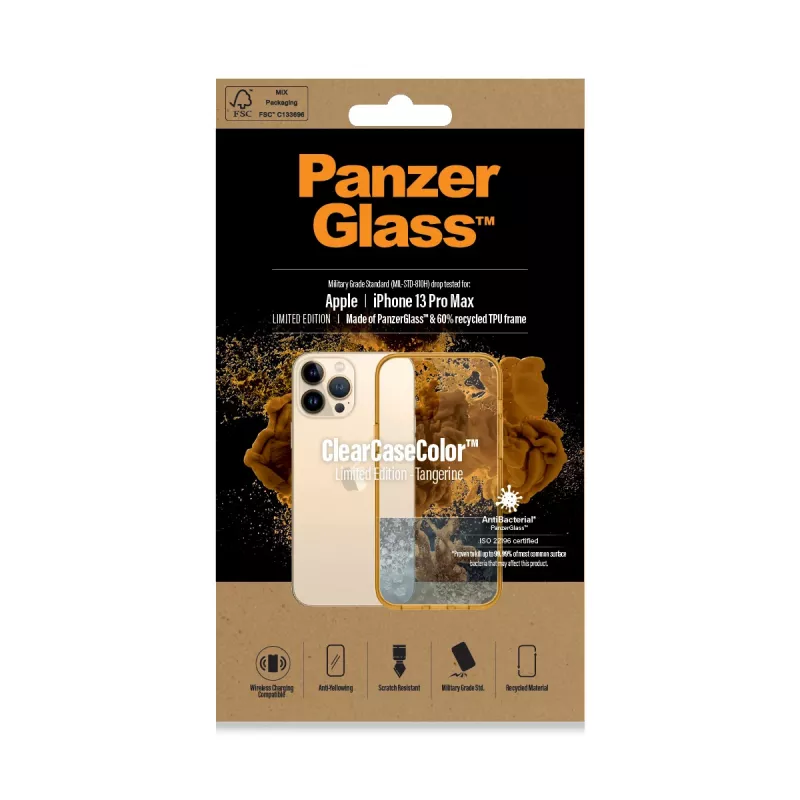 Ochronne etui ClearCase Color PanzerGlass na iPhone 13 Pro Max 6,7 cala — PET i szkło hartowane, pomarańczowe