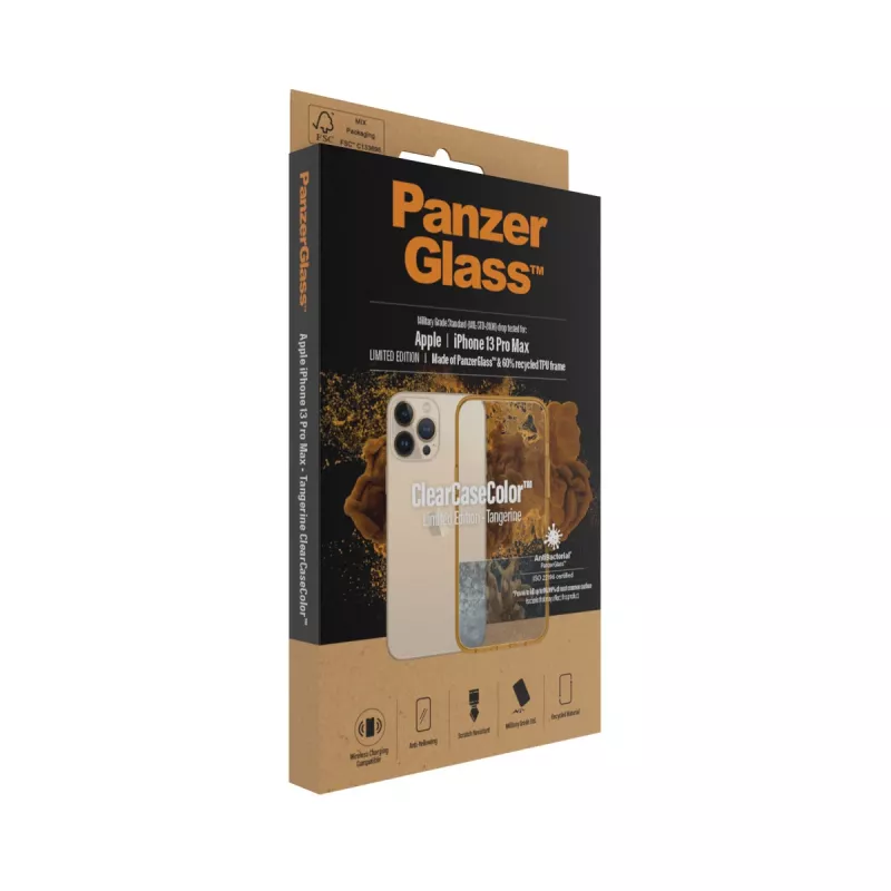 Ochronne etui ClearCase Color PanzerGlass na iPhone 13 Pro Max 6,7 cala — PET i szkło hartowane, pomarańczowe
