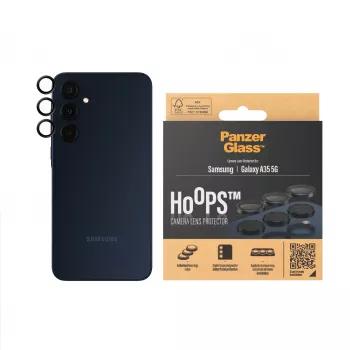 Osłona obiektywu aparatu PanzerGlass Hoops dla Samsung Galaxy A35 5G, szkło hartowane, czarna ramka