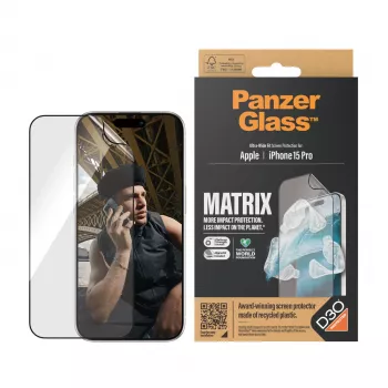 PanzerGlass ® ECO MATRIX Ochrona ekranu z D3O® iPhone 15 Pro | Ultra-Wide Fit z AlignerKit