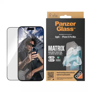 PanzerGlass ® ECO MATRIX Ochrona ekranu z D3O® iPhone 15 Pro Max | Ultra-Wide Fit z zestawem do pozycjonowania
