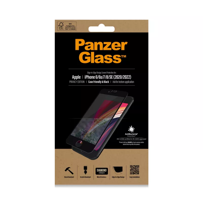 PanzerGlass ® Osłona prywatności ekranu iPhone SE (2020/2022) | 8 | 7 | 6 | 6s | Krawędź-do-krawędzi