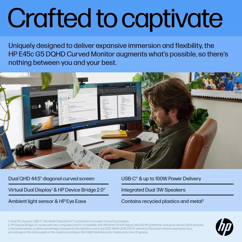 Monitor HP E45c G5 45-calowy zakrzywiony wyświetlacz LCD o rozdzielczości DQHD