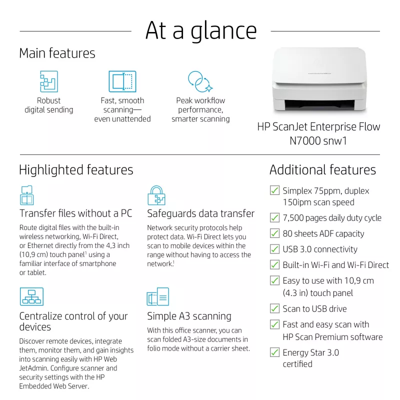 HP ScanJet Enterprise Flow N7000 snw1 skaner arkuszowy 600 x 600 DPI