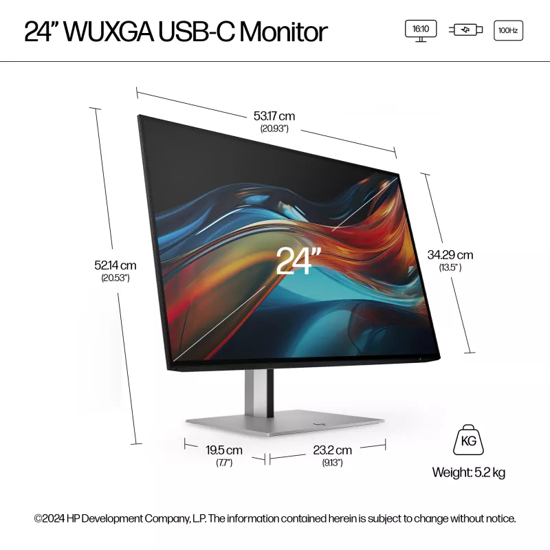 Monitor HP Series 7 Pro 24 cale WUXGA USB-C - 724pu, bez PVC