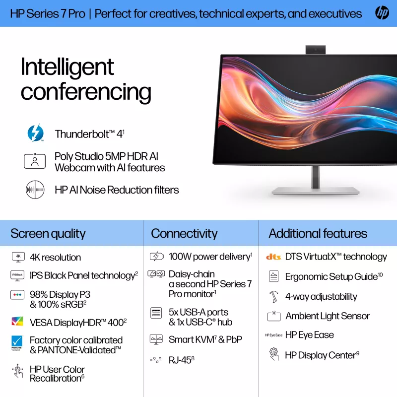Seria HP 7 Pro, 27-calowy monitor konferencyjny 4K — 727pm