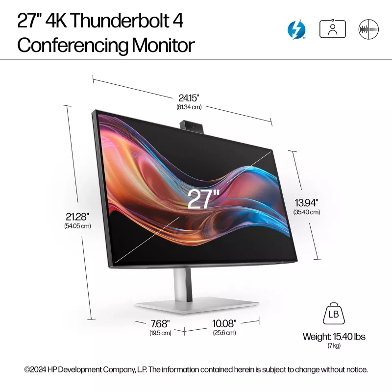 Seria HP 7 Pro, 27-calowy monitor konferencyjny 4K — 727pm