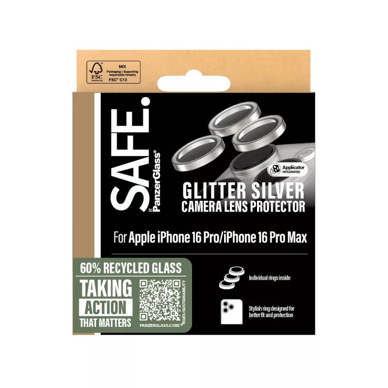 PanzerGlass SAFE. by ® Camera Lens Protector Brokatowe Srebro iPhone 16 Pro | 16 Pro Max