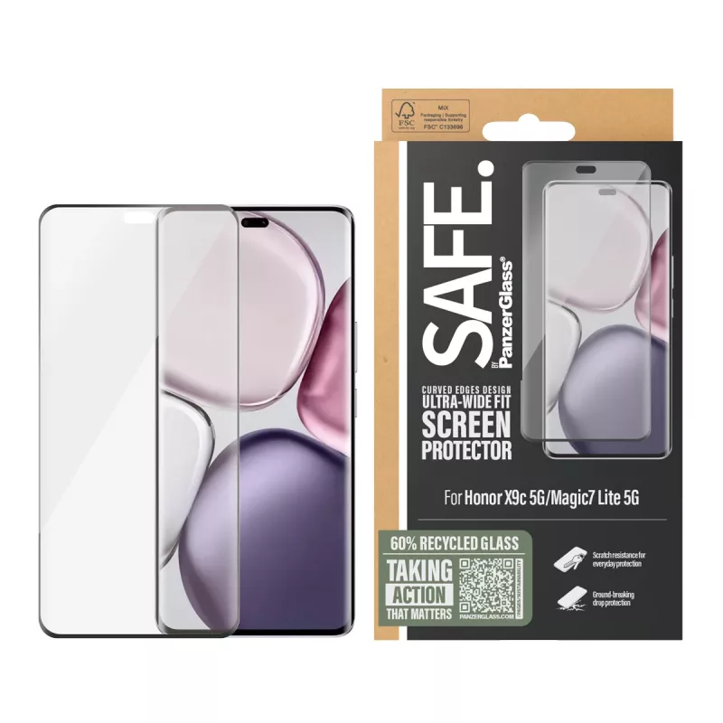 PanzerGlass SAFE. by ® Osłona ekranu z czarną ramką Honor X9c 5G | Magic7 Lite 5G | Ultra-Wide Fit