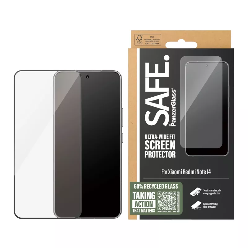 PanzerGlass SAFE. by ® Ochrona ekranu w. Czarny Frame Xiaomi Redmi Note 14 | Ultra-Wide Fit