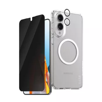 Zestaw ochronny PanzerGlass Flagship 3-w-1: etui, szkło hartowane prywatyzujące, osłona obiektywu aparatu do Samsung Galaxy S25 Edge