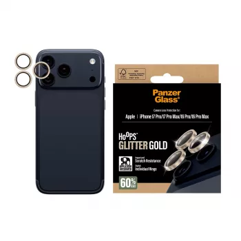 PanzerGlass ® Hoops® ochrona obiektywu aparatu Glitter Gold iPhone 17 Pro | iPhone 17 Pro Max | iPhone 16 Pro | 16 Pro Max