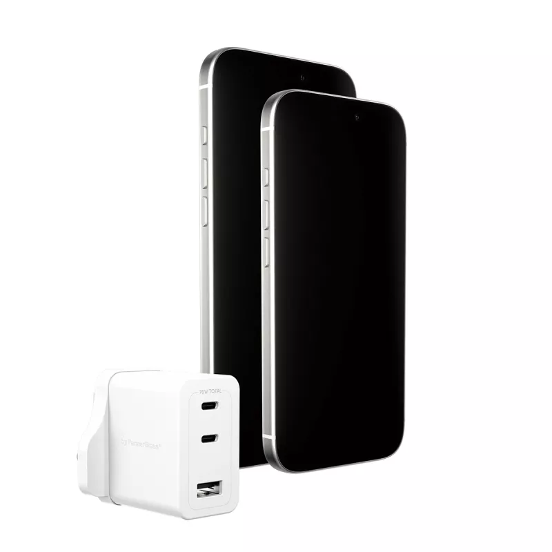 PanzerGlass empower™ by ® Turbo 70W Multiple Charger incl. 2 x USB-C + USB-A | UK Plug | srebrny biały