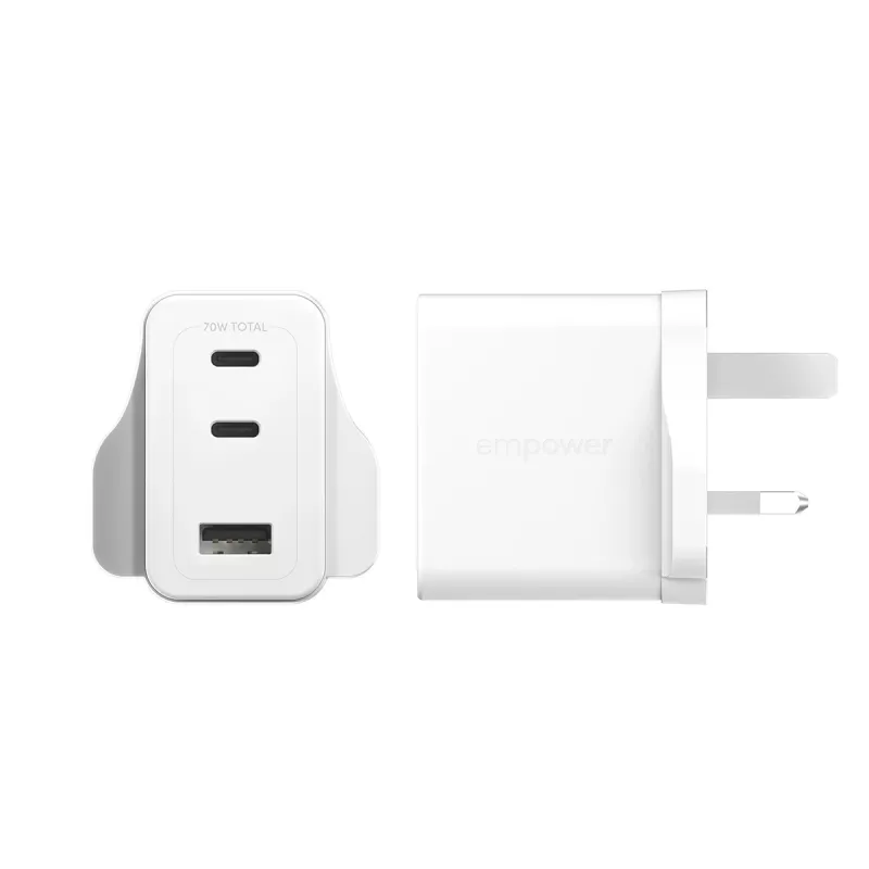 PanzerGlass empower™ by ® Turbo 70W Multiple Charger incl. 2 x USB-C + USB-A | UK Plug | srebrny biały