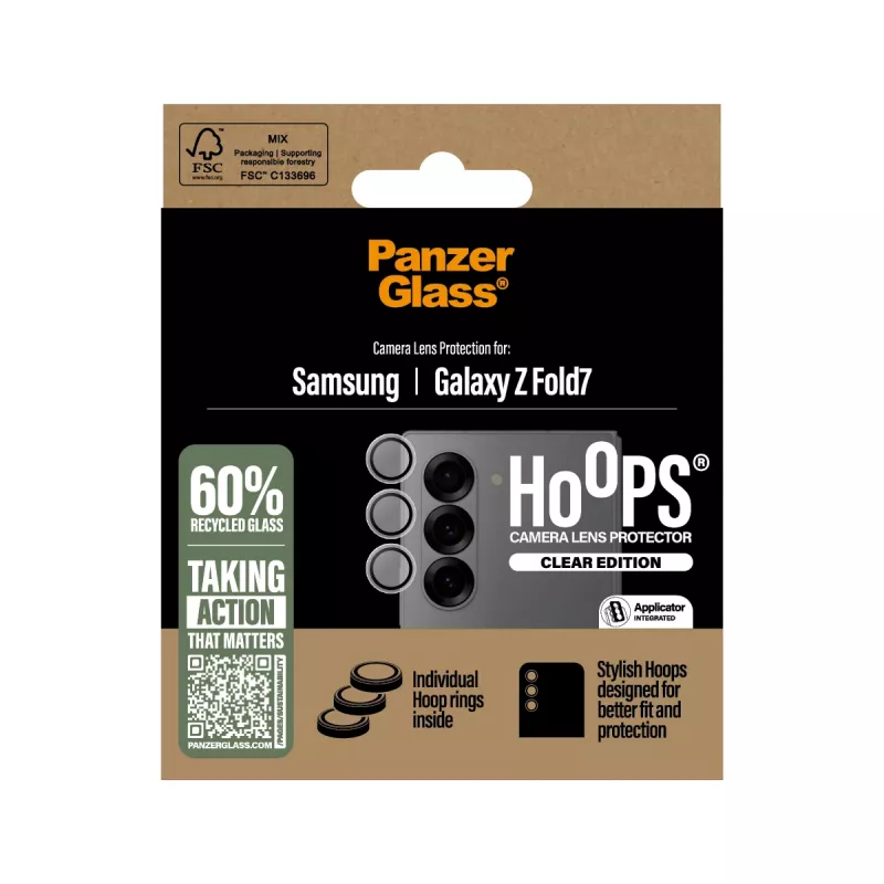 Ochrona obiektywu aparatu PanzerGlass Hoops Transparent dla Samsung Galaxy Z Fold7 (szkło hartowane, silikon)