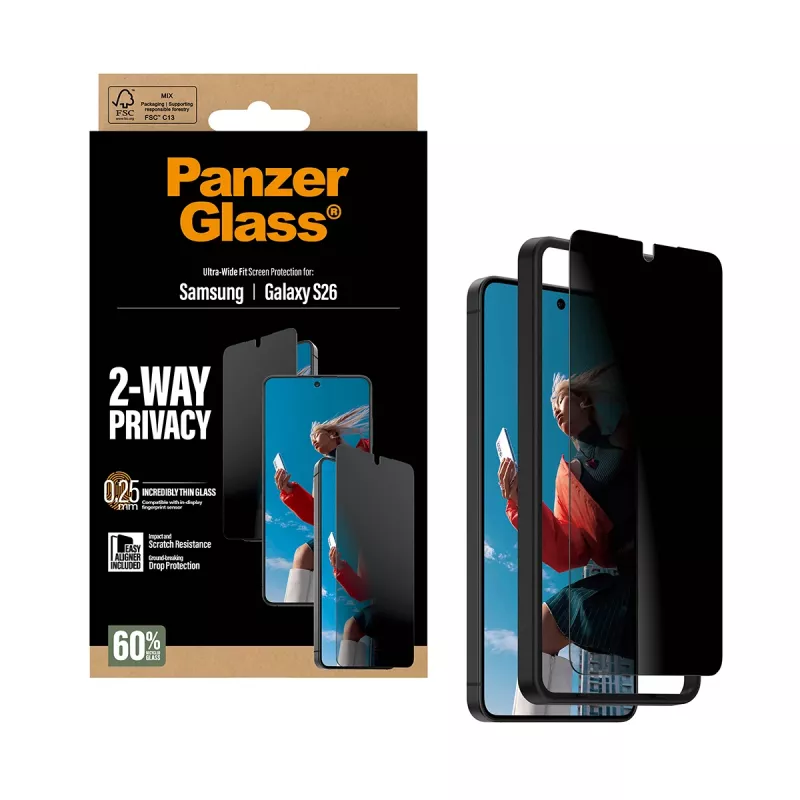 PanzerGlass 2-Way Privacy Ochrona ekranu do Samsung Galaxy S26 — Ultra-Wide Fit, PET + Silikon, odporne na zarysowania i wstrząsy